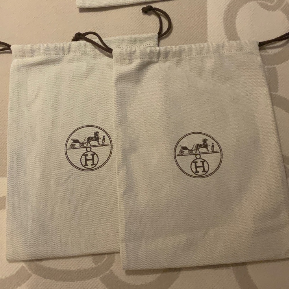 Hermès Cream Shoe Dust Bags with Brown Logo